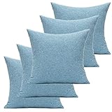 All Smiles 座布団カバー 55x59cm 5枚セット 無地 リネン風 ざぶとんかばー クッションカバー 銘仙判 おしゃれ 北欧 和室 シンプル ライトブルー スカイブルー 空色