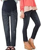 Sweet Mommy マタニティボトム デニムパンツ ダメージテーパードデニム ジーンズ アンクル丈 柔らかコットンデニム ウエスト調節機能 お腹すっぽりウエストリブ 9分丈 ストレッチデニム 臨月
