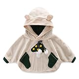 LittleSpring秋冬 ベビー服 0-3歳 耳付き ポンチョ フード付 かわいい マント フリース ベージュ100
