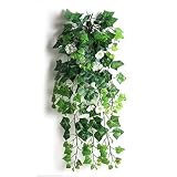 フェイクグリーン　壁掛け　朝顔の花　ポトス　人工観葉植物　フラワーアレンジメント　造花　雑貨　室内装飾　飾り付け　吊り下げ　人工藤　紫　ピンク　白