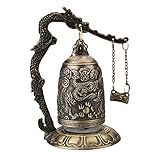 Kicode ヴィンテージスタイルブロンズロックドラゴン仏教ベル彫刻 中国の工芸品 アンティーク家の装飾