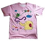 虹象とカエル Tシャツ 名入れ 手描き (150, ライトピンク)