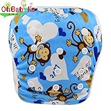 OHBABYKA One Size Baby Swim Diaper Pant Washable Swim Diaper Pool Pant Cute Monkeys (Blue Monkey) by
