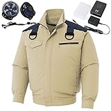 フルハーネス用 空調服 空調風神服 2017年新商品 肩パット付綿100%ブルゾン（2017年最新型/日本製/リチウムイオンバッテリー/新型ファン）<099-KU93504F> (M, 1-サンドベー