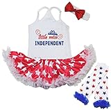[キッズコーナー] アメリカの独立記念日 7月4日 Little Miss Independent レッグウォーマー付き ベビー服 ヘアバンド付き ワンピースドレス チュチュ (0-6 Months)