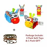 4 Packs Animal Wrist Rattle & Foot Finder Set - Developmental Soft Toys for Infant Baby Kids Encoura