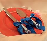Zehui High-grade Romantic Cake knife shovels Ribbon Bowknot for Wedding and Party Blue