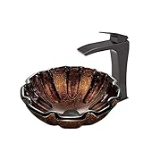 VIGO Walnut Shell Glass Vessel Bathroom Sink and Blackstonian Vessel Faucet with Pop Up, Antique Rub