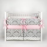 Damask Polkadot Gray & Pink Baby Bedding - 5pc Crib Set by Sofia Bedding by Sofia Bedding