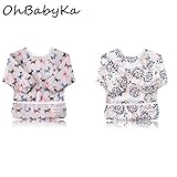 OHBABYKAベビー エプロン 長袖 防水 お食事 お食事練習 お絵描き 粘土遊び などに最適 子供 幼児 スモック 食事用 キャッチポケット付き 2枚セット 6ヶ月 ~ 24ヶ月 (ZY0608J