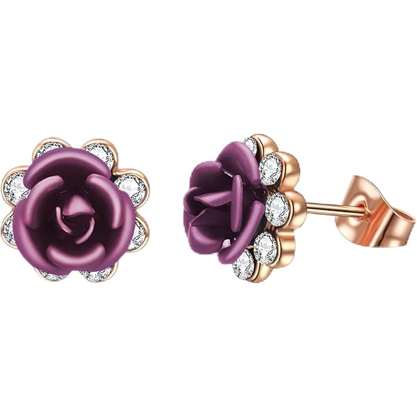 丸ごと薔薇♡薔薇ビジュー　ピアス/イヤリング✩*॰¨ Amazon | 両耳用 薔薇 ネジ式 イヤリング 花 フラワー ゴールド