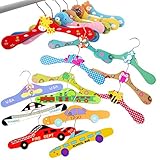 sac taske 子供用 木製 ハンガー 北欧風 動物 キッズ プレゼント 衣類 収納 (3種 18個)