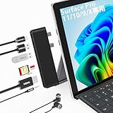 Surface Pro 11 USB ハブ、Surface Pro 9 USB ハブ 4k Hdmi 変換 アダプタ、USB-C Thunerbolt 4（8 Kビデオ+データ+100 W PD）、2つのUSB 3.0、SD/TFカードスロット、3.5 mmオーディオポート、に適した Surface Pro X/ 11/10/Surface Pro 9 ドッキング