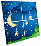 Moon Starsキッズ部屋保育園マルチキャンバス壁アート正方形画像額入りプリント 80cm wide x 80cm high