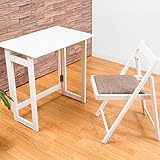 【折りたたみ テーブル チェア 2点セット】 省スペース 木製 70cm幅 天板 コンパクト ワークテーブル 木製テーブル 折りたたみ チェア 椅子 木目 完成品 色：ホワイト