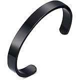 Mealguet Jewelry Free Engraving- Personalized Stainless Steel Polished Plain Cuff Bangle Bracelets for Men Women, Black,64mm