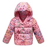 子供服　冬　ダウンジャケット　保温性よく　厚くする　ファッション　軽快　着心地良い　蝶の図　ピンク　140cm