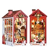 Spilay 1/24 ミニチュア ドールハウス 手作りキット セット 初心者向け+LEDライト、防塵カバー、オルゴール-誕生日、休日、クリスマスプレゼント14歳以上対象 (クリスマス・キット)
