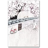 ワタナベサチコポストカード「桜と白壁」猫の絵葉書