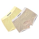 【ノーブランド品】 2枚セット　キッズ　ボーイズ　ストライプ柄　コットン　下着　ボクサー　ブリーフ　パンツ　全5サイズ2色 - イエロー+ブラウン, 160cm