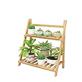 [SAQIANRE］ ガーデンラック フラワースタンド 3段 4段 室内 屋外 園芸ラック ガーデニング 天然竹製 多機能収納ラック 花棚 植物棚 盆栽棚 花台 鉢植え (2段 50cm)