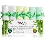 Ultra Soft Bamboo Baby Washcloths by Toogli |Thick 32 Gram Weight - Large 10 x 10 Inch Reusable Wipe