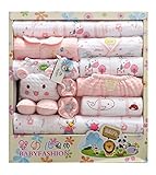 サンフラワー（SUNFLOWER） ベビー用服と小物　18点セット　便利　可愛い　プレゼント　ベビー新生児　出産祝い　綿100％ (ブルー) (ピンク)