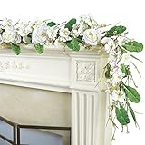ホワイトローズ花とGreenery 60インチガーランド、ポリエステル