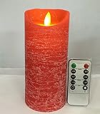 Dancing Flame LEDキャンドルwith remote-realワックスレッド素朴な電池式light-dia3.15 by7inch高さ、1のセット、フローラル香りつき