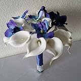 ピーコックOrchidカラーリリー柄ブライダルウェディングブーケ&ブートニア 12" Bouquet