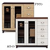 日本製 幅90cm リビングキャビネット 完成品 (ホワイト)