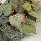 工場直接クラフトのセット2 Flockedグリーン人工グレープリーフCandleリングwith Burgundy Accents for Displaying、工芸、Decorating