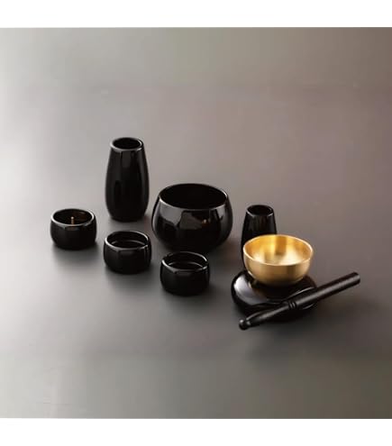 Amazon｜【3具足セット】仏具セット ミニ シルマ 黒金 ブラック 3具足