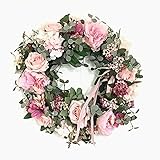 Fashionwu Wedding車の装飾人工ローズ花輪35 cm壁Hangingシルクフラワーガーランドホームインテリア 35cm ピンク flower-wt-180130-1-26