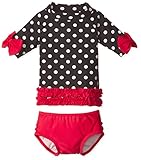 ラッフルバッツ RuffleButts 水着 ラッシュガード ビキニ Vintage Polka Ruffled Rash Guard Bikini 6-12m 黒 ナイロン スパンデックス RGSB