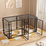 HEEOREV ペットサークル 犬 ゲージ ペットフェンス 犬 サークルケージドア付き （屋根面付き）（2つのドア-120cmx60cmx60cm-ブラック） DIY 栅 組立簡単 レイアウト自由 トイレトレーニング 脱走防止 自立 ケージ 犬用 小型犬/中型犬/大型犬 ペット用品 室内室外兼用 掃除しやすい 安定性良い