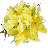 Kesoto 2束　きれい　黄色　人工シルク　ユリ　家　結婚式　ブーケ　装飾　ブライダル　フラワー　ガール　花束　プレゼント