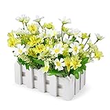 Louis Garden 人工花フェイクデイジーウッドフェンス 花の装飾 –ミニ鉢植え植物 （グリーン ）