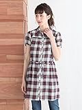 Angeliebe エンジェリーベ マタニティ ワンピース 授乳口付き クレープ チェック シャツ チュニック ワンピ 妊婦服 産前 産後 半袖 L レッド 21816 21816170