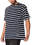 メンズ Tシャツ 半袖T 半袖ボーダー トップス カットソー クルーネック ボーダー ビッグシルエット ゆったり オーバーサイズ プリント 大きいサイズ レトロ tシャツ 半袖 ストライプ 韓国 おしゃれ 夏 夏服 春夏 丸首 速乾 通気 カジュアル ファッション ストリート ユニセックス かっこいい かわいい スケーター サーファー ボーダーtシャツ ストレッチ スポーツ ネイビー M