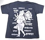 キッズ ガネーシャTシャツ3 夢を叶える象 アジアン衣類 (L, ネイビー)