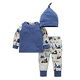 Ochine 新生児　幼児　長袖　上着＋ロングパンツ＋帽子　三点セット　可愛いプリント　ベービー服　女の子＆男の子　コットンブレンド　子供服　セット服　カバーオール　出産祝い　0-24月設定