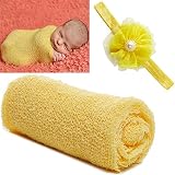 新生児赤ちゃん写真撮影プロップ – Long波紋Wrap Blanket andレースビーズヘッドバンド カラー: イエロー