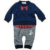 《秋冬春対応》SHORH KID'S(ショーキッズ) ニットキルト・布帛・ニット裏起毛シャツ重ね着風カバーオール 80cm/ネイビー NO.SD-70774