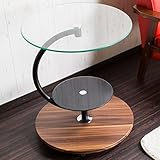 【サイドテーブル ガラス】3つの円が織りなすモダンスタイル ★ サイドテーブル ディスプレイ 木製 ガラス天板 3段 強化ガラス キャスター付き 色：ダークブラウン