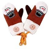 (eones) 手袋 ベビー キッズ 子供 ニット ミトン ゆきだるま 紐付き おでかけ用 あったか 防寒 全5色 (ブラウン)