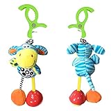 ベビーカー用玩具 ひっぱる動物おもちゃ　ガラガラおもちゃ　かわいい　ぬいぐるみ　知育玩具　吊り下げおもちゃ ブルー