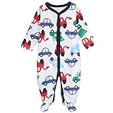 エルフ ベビー(Fairy Baby)足つきロンパース ベビー服 つなぎ カバーオール 長袖 0-3M 車柄 紺色の縁