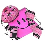 J@G 子供用 自転車用 ヘルメット ヒジ ヒザ 手首 プロテクター セット ナップサック付き 超軽量 可愛い Mサイズ (A-type3 ピンク)