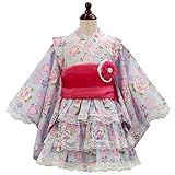 922779D 花輪（ライトブルー） 浴衣ドレス 子供 ベビー 浴衣 女の子 選べる17柄 5点セット ゆかた 夏祭り 花火大会 キッズ [リトルプリンセス] Little Princess コサージ